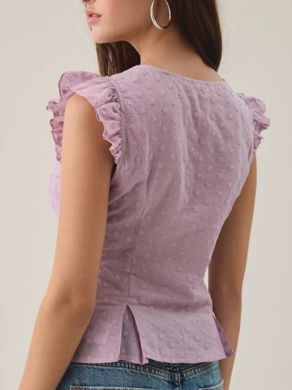 Lilac Lace-Trim Flutter Sleeve Top - Picture 2 of 4